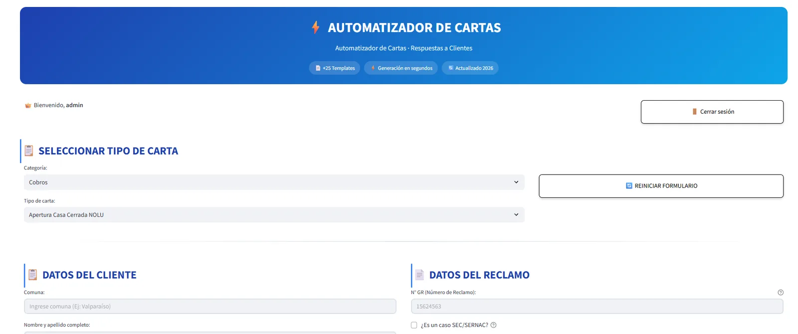 Captura de Automatizador de cartas